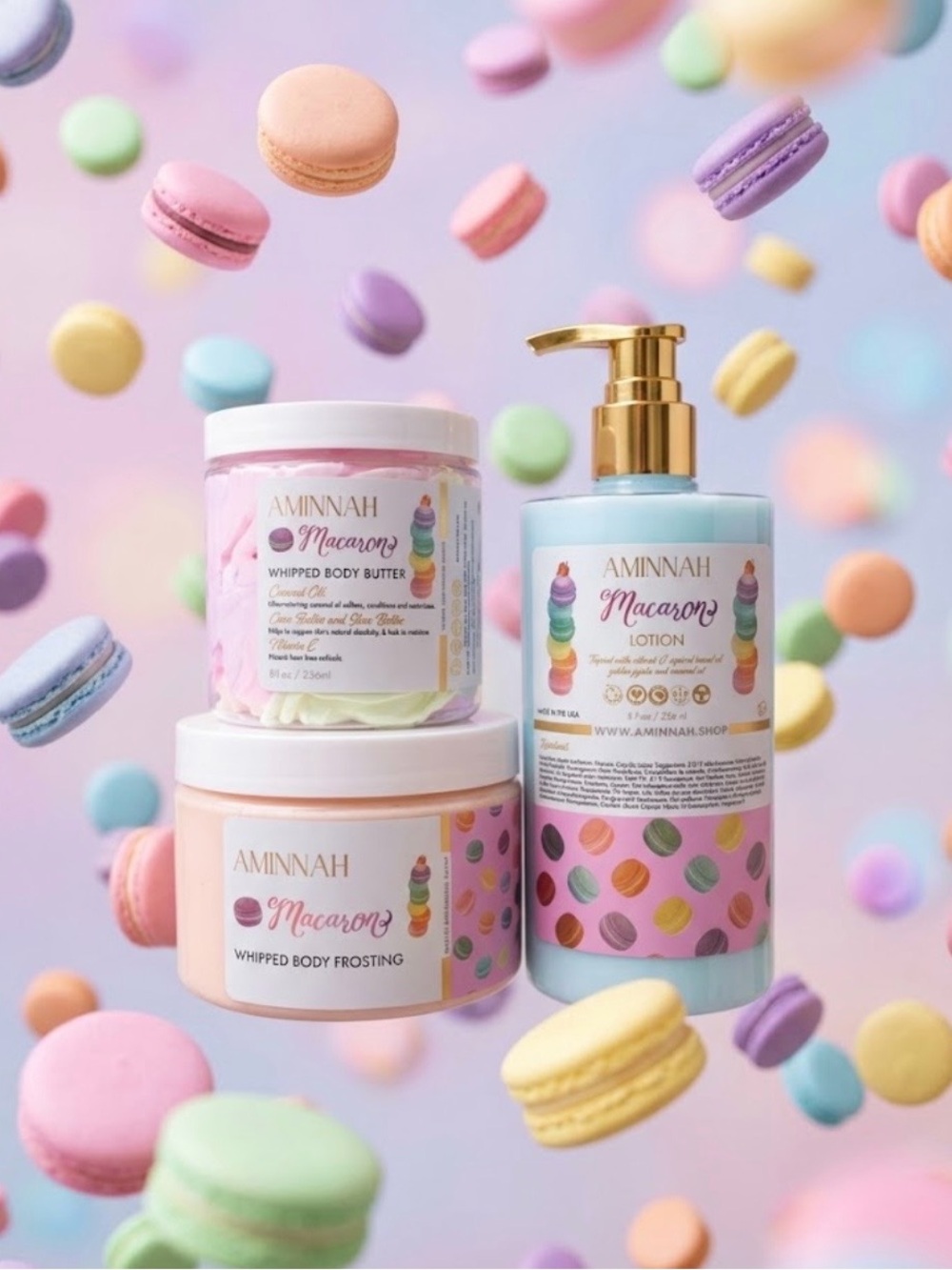 AMINNAH Macaron Whipped Body Butter, Frosting & Lotion BUNDLE